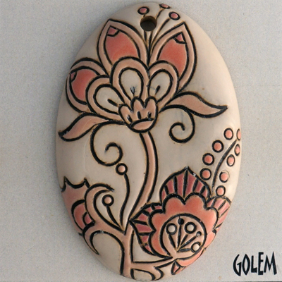 Cotton Flower, pink & white, long oval