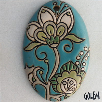 Cotton Flower, blue/green, long oval