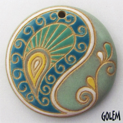 Paisley, large round, blue/green