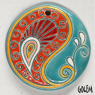 Paisley, large round, red/blue