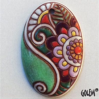 Paisley Flower, pink/purple/green, long oval