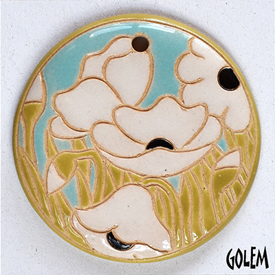 Large Round pendant, white on light blue
