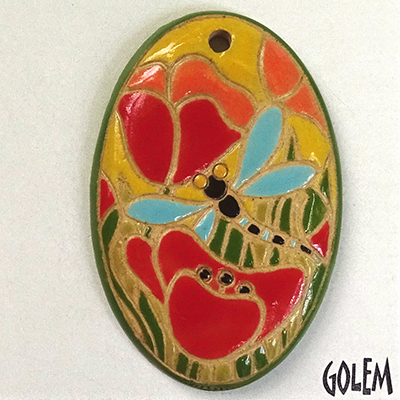 Oval/poppies & dragonfly