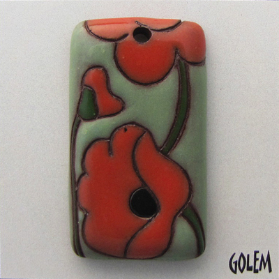 Terracotta rectangle, red on sage