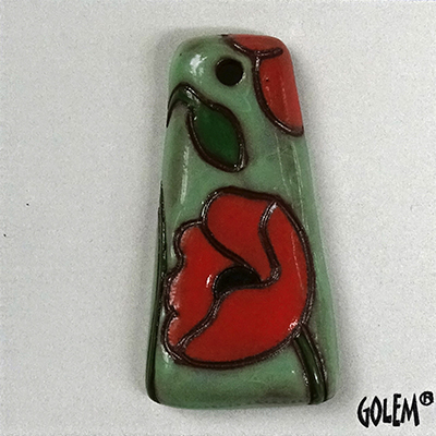 Trapezoid, terracotta, red on sage