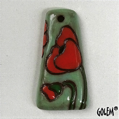 Trapezoid, terracotta, red on sage
