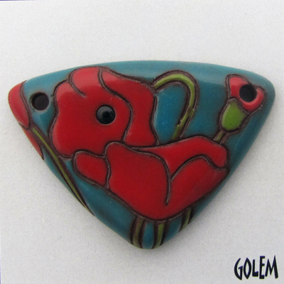 Large triangle, terracotta, red on blue