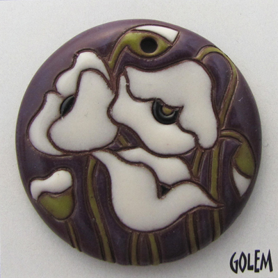 Large terracotta round, white on purple