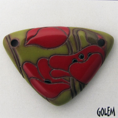 Large triangle, terracotta, red on green apple
