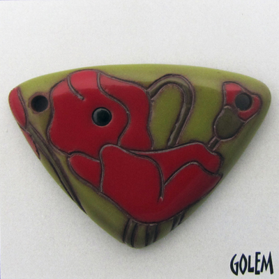 Large triangle, terracotta, red on green apple