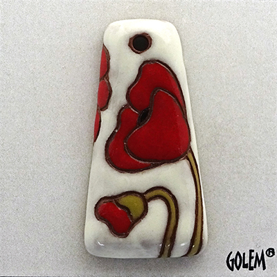 Terracotta trapezoid, red poppies on white