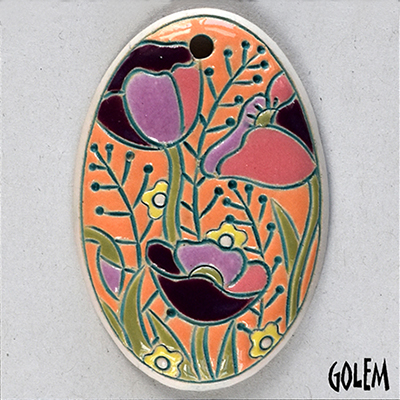 Poppie meadow, large oval pendant