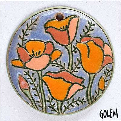 Golden poppies, large round pendant