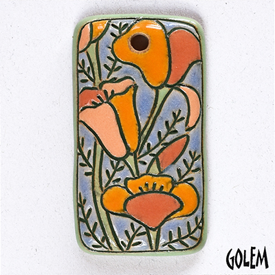 Golden poppies, rectangle pendant
