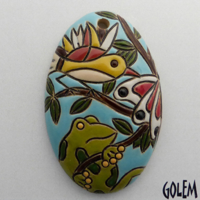 Frog, Bird and Butterfly - oval pendan