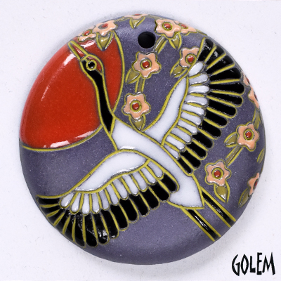 Sunrise Crane - large round pendant, lavender