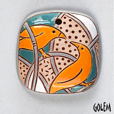 Gossip birds, yellow, oval square pendant