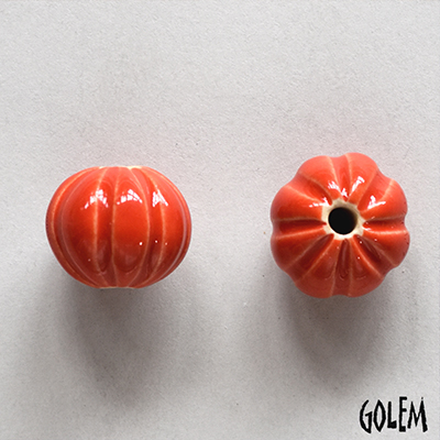 Pumpkin shape bead, Neon Coral