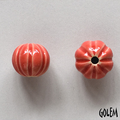 Pumpkin shape bead, CUTIE PIE CORAL