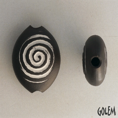 Hypnotic eye, white on dark almond bead