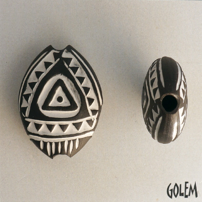 Mayan rocket, white on dark almond bead size M