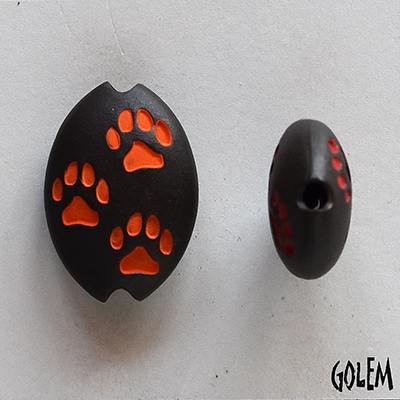 Paw Stamp, orange on dark, almond bead size M