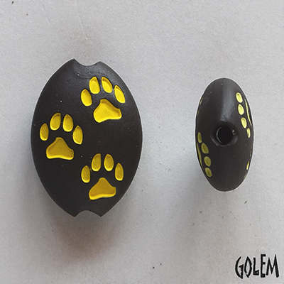 Paw Stamp, yellow on dark, almond bead size M