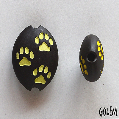 Paw Stamp, chartreuse on dark, almond bead size M