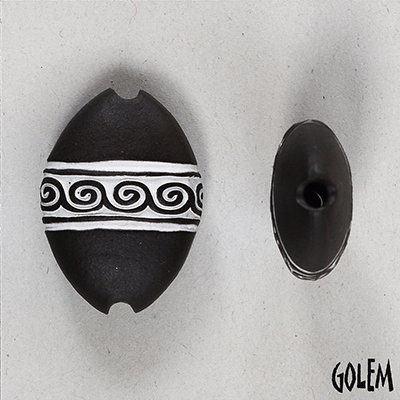 Oval meander, white on dark almond bead