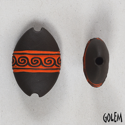 Oval meander, orange on dark almond bead