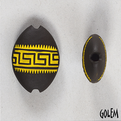 Greek meander, yellow on dark almond bead