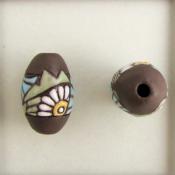 Dark oval bead, flowers