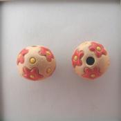 coral flowers on off white stoneware