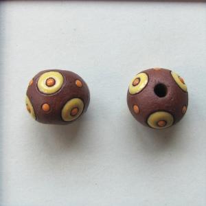 yellow circles on terracotta - 4pcs