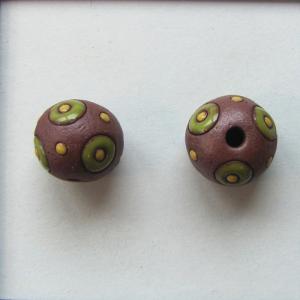 green circles on terracotta - 4pcs