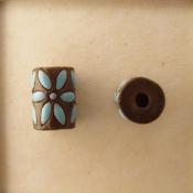 tube bead, turquoise leaves on dark