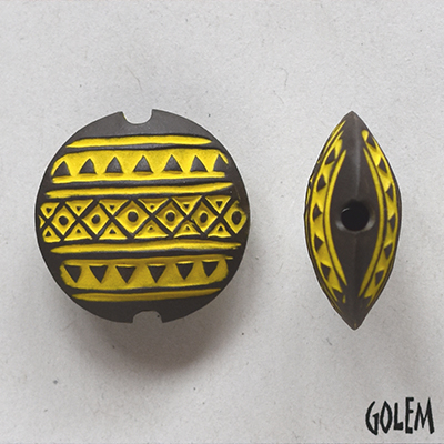 Tribal pattern, yellow on dark, size M