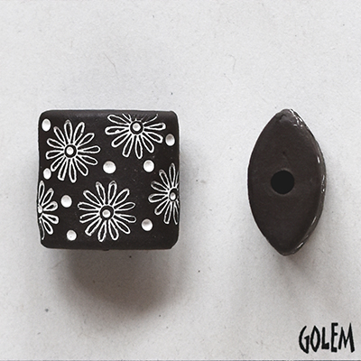 Flowers, white on dark clay, size XL