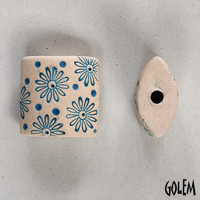 Flowers, turquoise on light clay, size XL