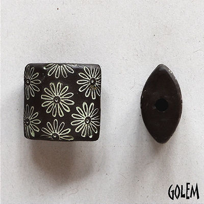 Flowers, light green on dark clay, size XL