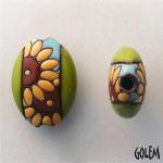Sunflowers, stoneware almond bead size M