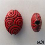 Red Rainbows, stoneware almond bead size M