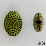 Lime Rainbows, stoneware almond bead size M