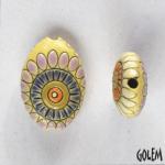 Dragon Eye, purple on yellow, almond bead size M