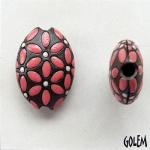 Leaves & Dots, Pink & White, almond bead size M
