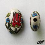 Red Tulips, White - almond bead, Size M