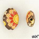 Paisley Mandala, brown & coral, almond bead size M