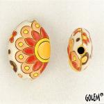 Paisley Mandala, white & coral, almond bead size M