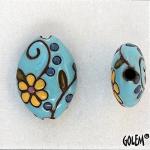 Vintage Flowers, Light Blue, almond bead size M