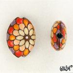 Off-center peacock, Orange & Pink, almond size M
